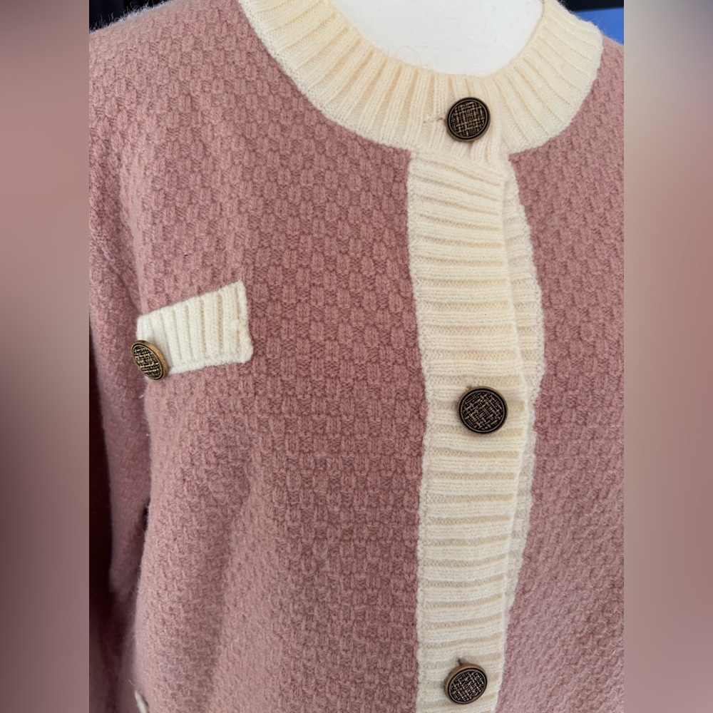 Pink and Cream Cardigan with Button Details - Picture 2 of 4